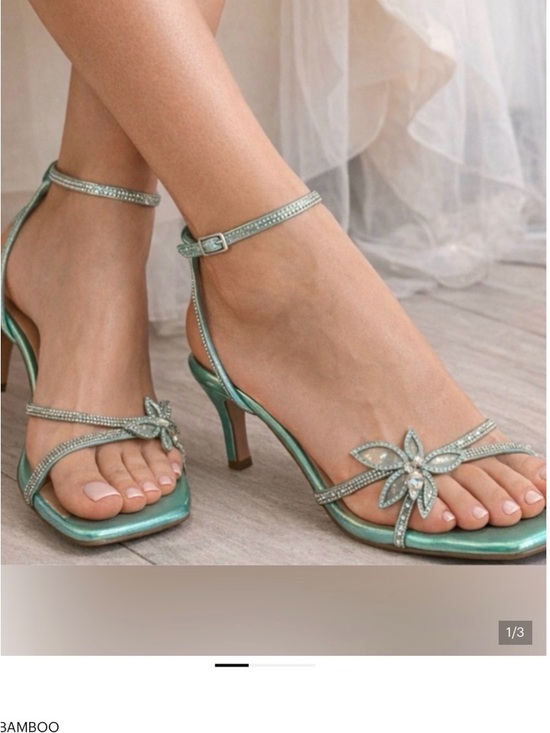 BAMBOO Shoes - Mint Green Rhinestone Floral Ankle-Strap Heels - Women's Dress Sandals